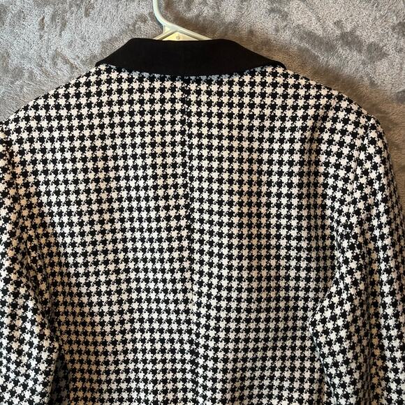 Tavora Houndstooth Patterns Button Up Collared Blazer Women's Size 16 Silk Black - Picture 5 of 6